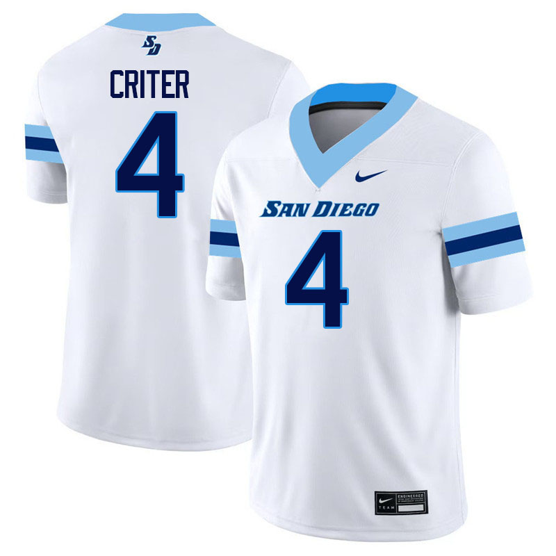 San Diego Toreros #4 Adam Criter College Football Jerseys,Uniforms-White